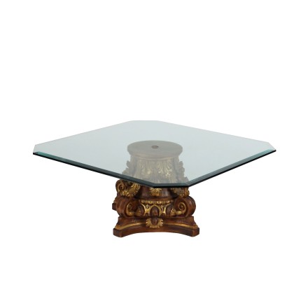 Antiker Tisch aus Lackiertem Holz Glasplatte Italien XX Jhd