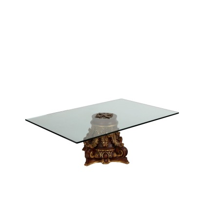 Antiker Tisch aus Lackiertem Holz Glasplatte Italien XX Jhd