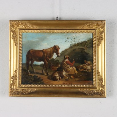 Group of four Paintings with Scenes Pa,Group of four pastoral scenes