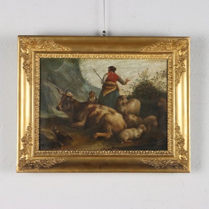 Groupe de quatre tableaux avec scènes Pa,Groupe de quatre scènes pastorales