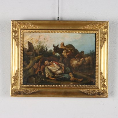 Group of four Paintings with Scenes Pa,Group of four pastoral scenes