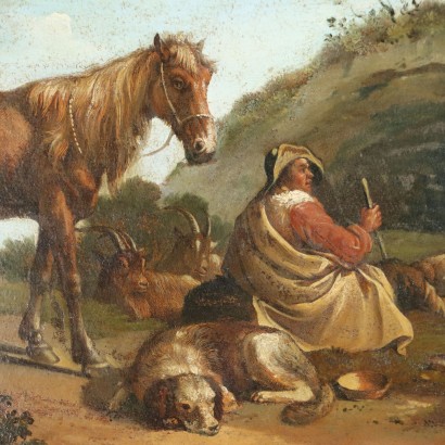 Groupe de quatre tableaux avec scènes Pa,Groupe de quatre scènes pastorales