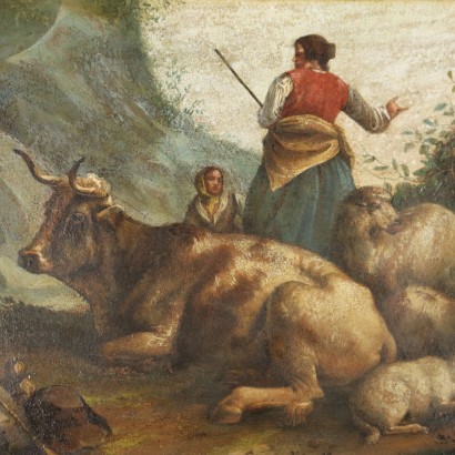 Groupe de quatre tableaux avec scènes Pa,Groupe de quatre scènes pastorales