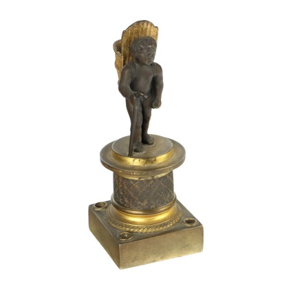Ancient Inkwell with Putto Late '800 Gilded Bronze Objects