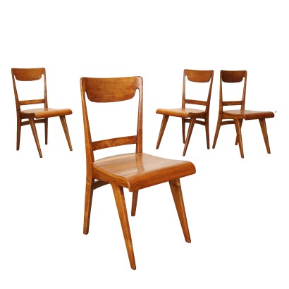 Group of 4 Vintage Chairs from the 1950s Oak Wood Furnishing Restored