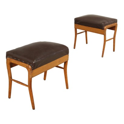 Tabourets Vintage des Années 50 Hêtre Revêtement en Simili Cuir