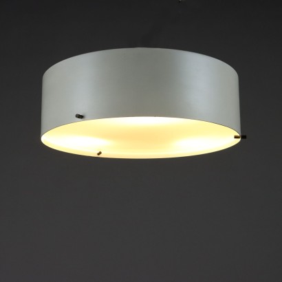 Plafonnier Vintage des Années 50-60 Aluminium Verre Blanc