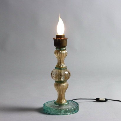 Vintage Table Lamp Brass Blown Glass Italy 1950s