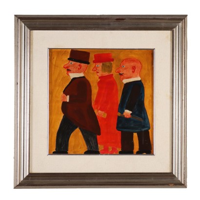 Tableau Contemporain Franz Bolognese Trois Figures Huile sur Toile