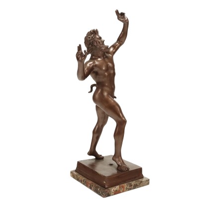 Ancient Sculpture of a Faun '900 Patinated Bronze Marble Objects