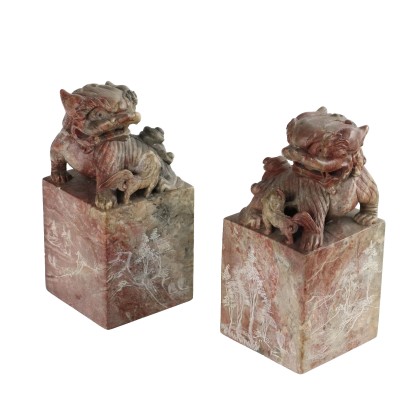 Pair of Ancient Seals First Half '900 Soapston Engravings Trees