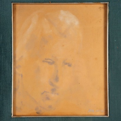Antikes Gemälde G. Manzù Attr. '900 Gesicht Gemischte Technik