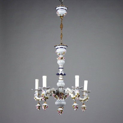Ancient Chandelier in Painted Porcelain of Capodimonte XX Century