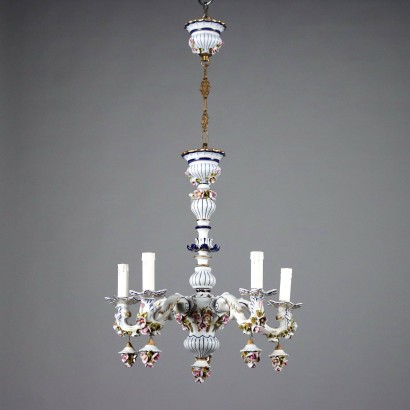 Lustre en Porcelaine Peinte Capodimonte Italie XXe Siècle