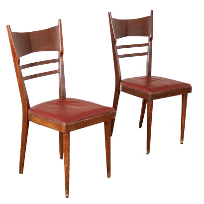 Pair of Vintage Chairs from the 50s-60s Painted Beech Foam Leatherette