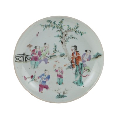 Assiette Ancienne de la Fin de l'Époque Qing 1868-1912 Porcelaine