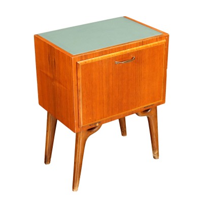Vintage Bedside Table Teak Veneer Glass Italy 1950s