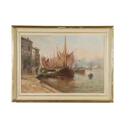 arte, arte italiana, pittura novecento italiana,Scorcio Portuale