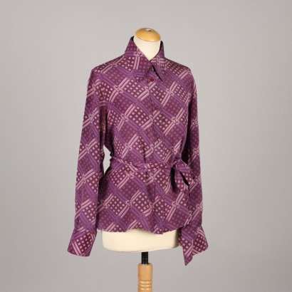 Vintage Ferragamo Shirt with Scarf Size 14 1970s Pure Silk