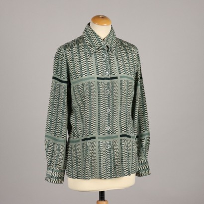 Chemise Pancaldi Vintage Taille M/L Années 70 Pure Soie Imprimée Vert
