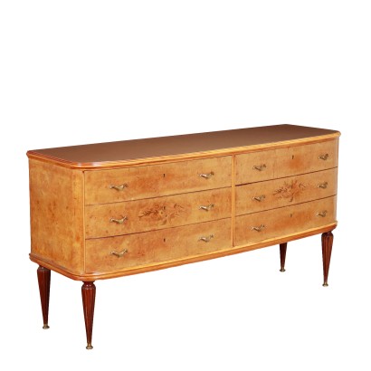 Commode Vintage des Années 50-60 Plaquée en Bruyère Verre Traité