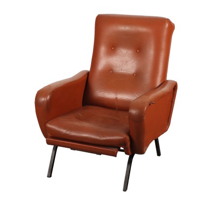 Fauteuil Vintage des Années 70 Rembourré Simili Cuir Métal