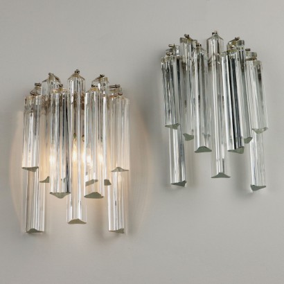Pair of Wall Lamps Chromed Metal Glass Italy 1960s