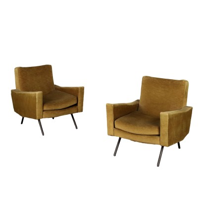 Vintage Armchairs from the 1960s Enamelled Metal Velvet