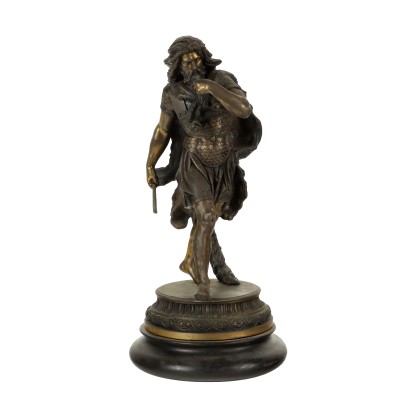 Ancient Sculpture of a Warrior Mid '900 Bronze Patinated Metal