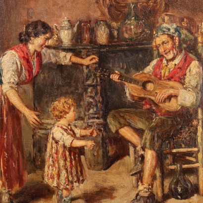 Tableau Ancien '800 Scène de Concert Huile sur Toile