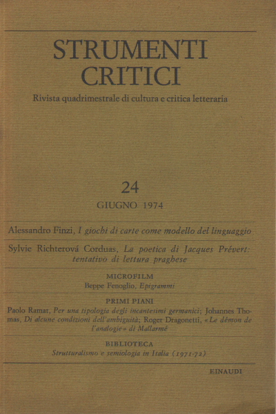 Strumenti critici 24. Anno VIII - giugno 1974 - Fascicolo 2