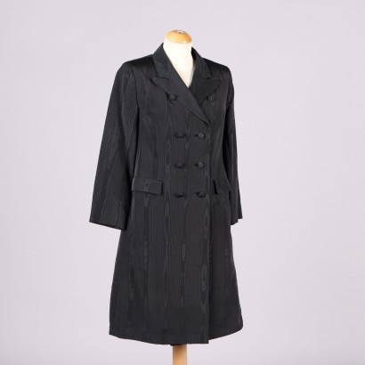 Vintage Overcoat by Curiel Size 14 1940s-50s Black Satin Clothing