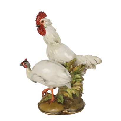 Sculpture Roosters Man. Cacciapuoti First Half XX Century Ceramic