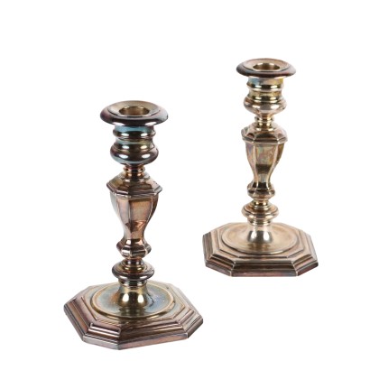 Pair of Candlesticks Man. Florence '900 Silver 465 Gr.