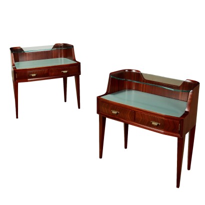 Pair of Bedside Tables Mahogany Veneer Italy 1950s