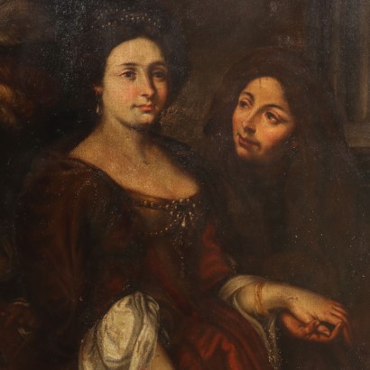 Ancient Painting '700 Scene with Female Figures Oil on Canvas