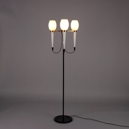 Vintage Floor Lamp from the 1960s Metal Brass Opaline Glass