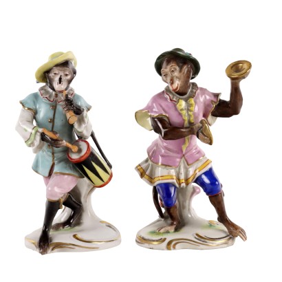 Coppia di Scimmiette in Porcellana di Capodimonte
