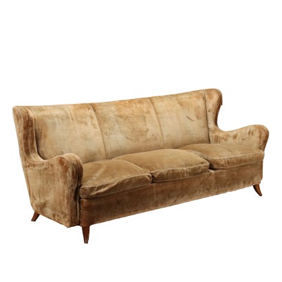 Canapé Vintage 3 Places des Années 50 Pieds en Bois Velours