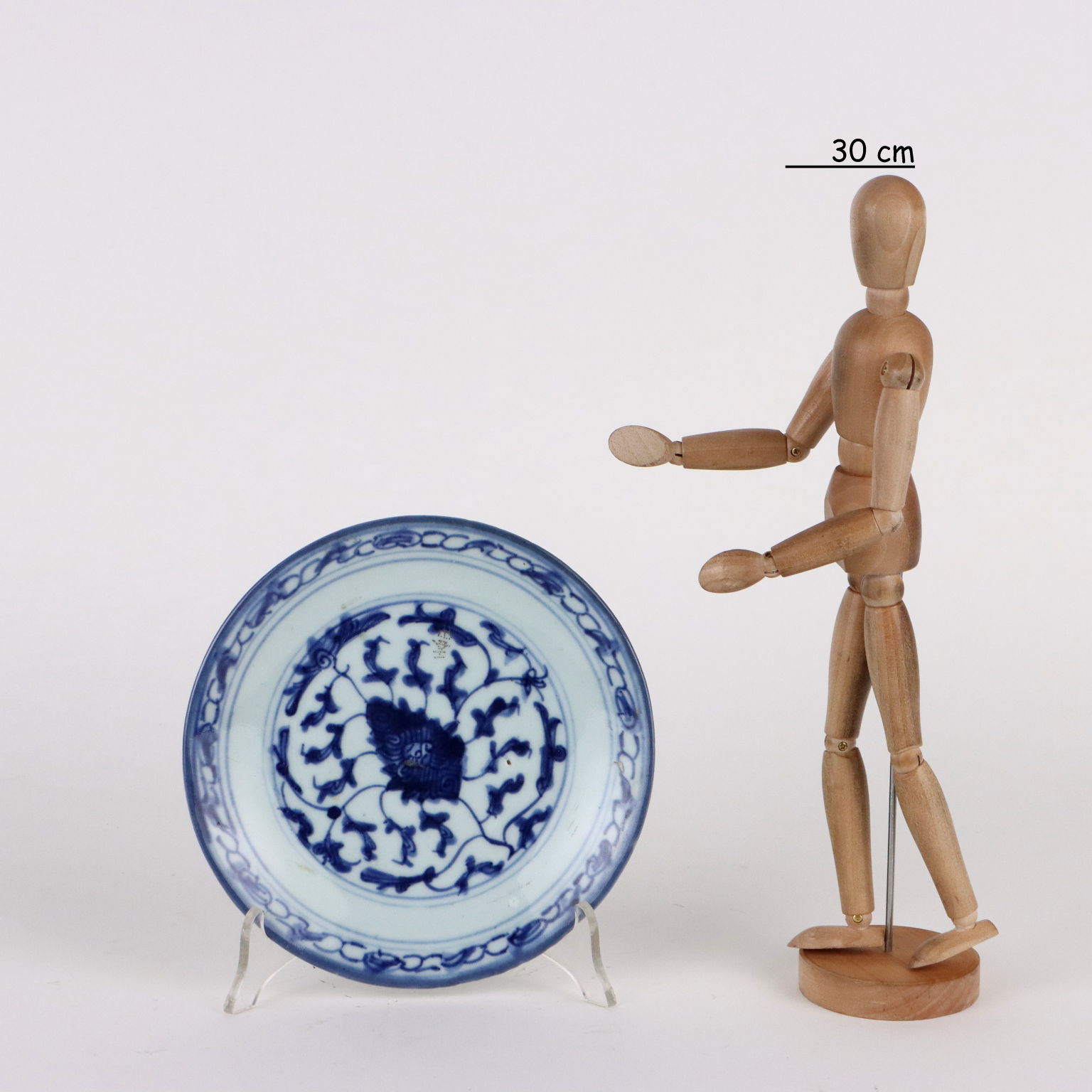 Piatto Antico Inizio '900 Porcellana Cinese Dipinta Blu Decori Fiori