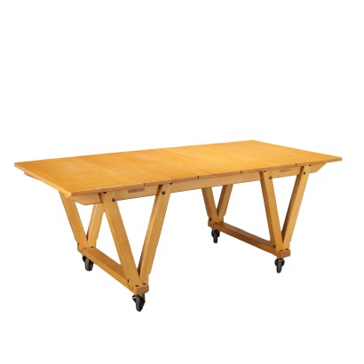 Table d'Exposition Vintage des Années 80 Base en Hêtre Bois Massif