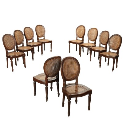 Grupo de Sillas Estilo Neoclásico con Asiento y Respaldo de Cangrejo