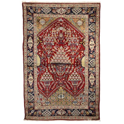 Tapis Ancien Jaipur Inde Coton Laine Noeud Fin Fait à la Main