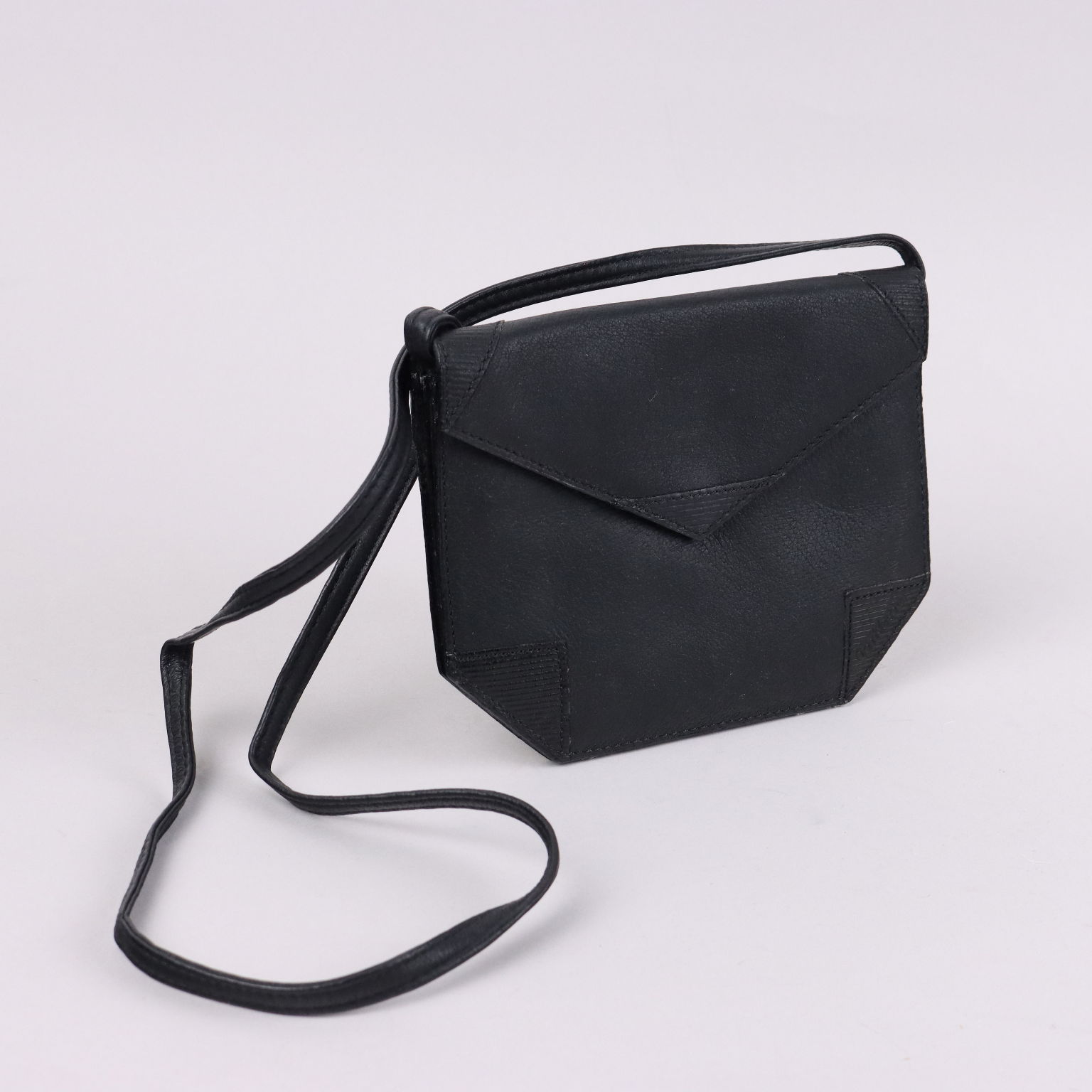 Sac Bandouli re Vintage des Ann es 80 90 Cuir Noir
