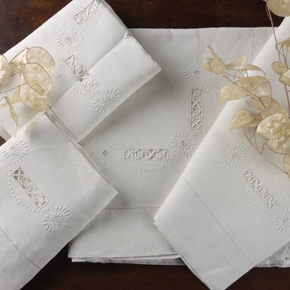 Drap Double Ancien Brodé avec 2 Taies d'Oreiller Lin Blanc '900