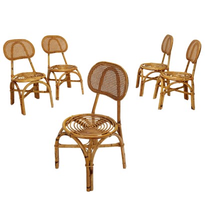 Groupe de Chaises Vintage des Années 50-60 Bambou Tissu