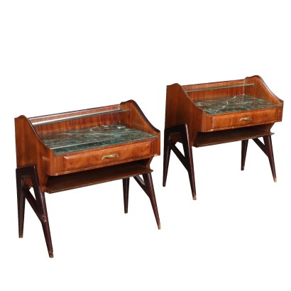 Paire de Tables de Chevets Vintage des Années 50 Plaquées en Acajou