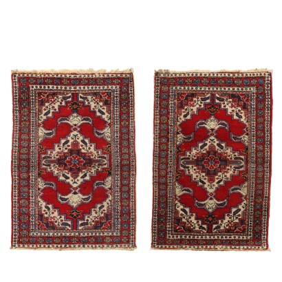 Paire de Tapis Vintage Mud Iran Coton Laine Noeud Gros Fait à la Main