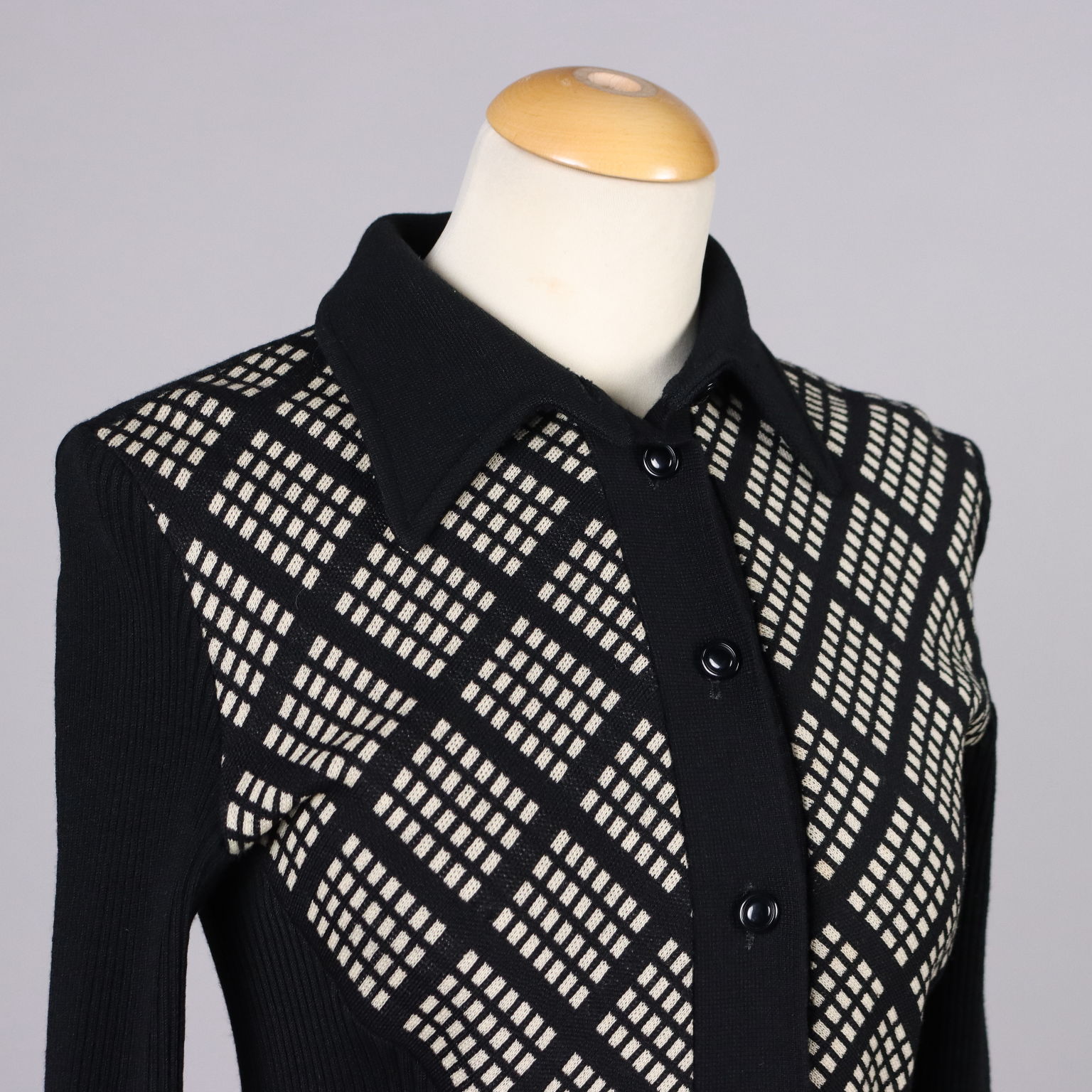 Vintage Dress by Lanvin Size 14 1970s Wool Geometric Pattern