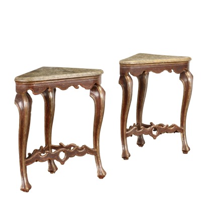 Pair of Corner Consoles Baroque Style Italy XX Century